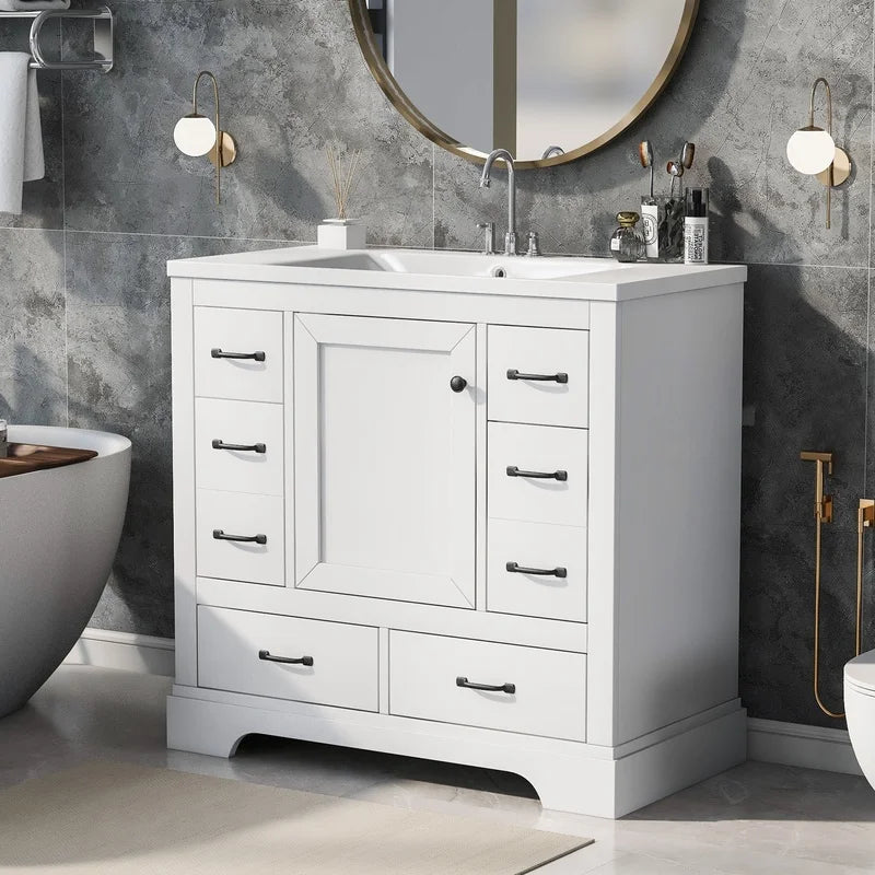 36" White Bathroom Vanity with Sink