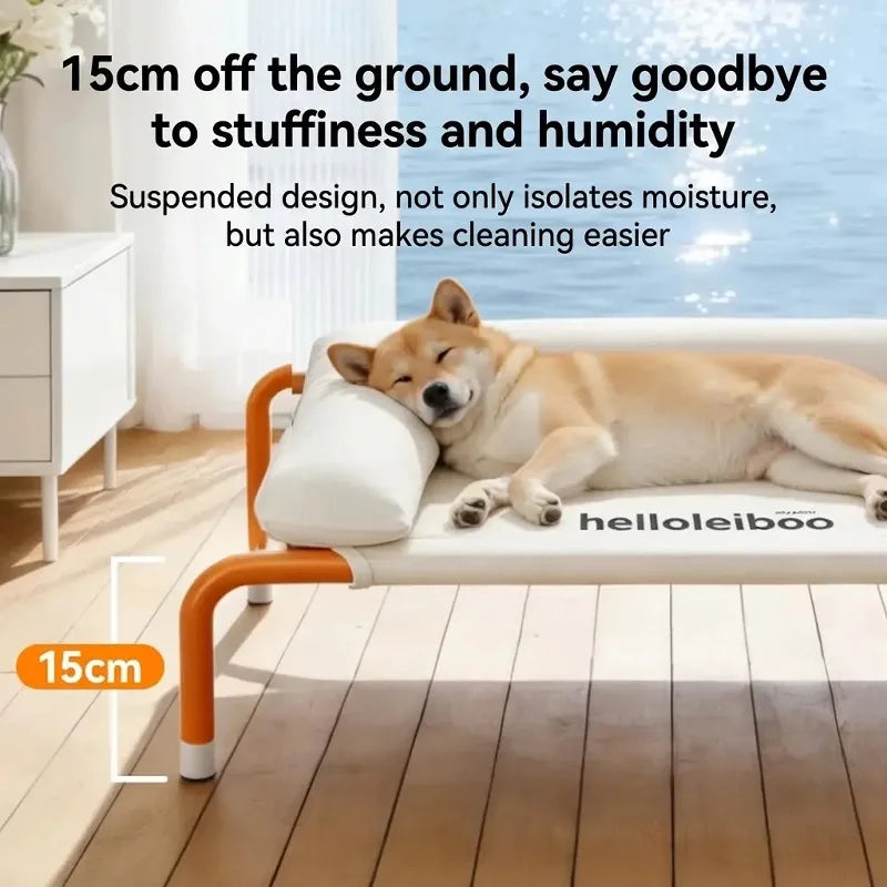 Elevated Breathable Dog Bed with Pillow for Patio Sunbathing