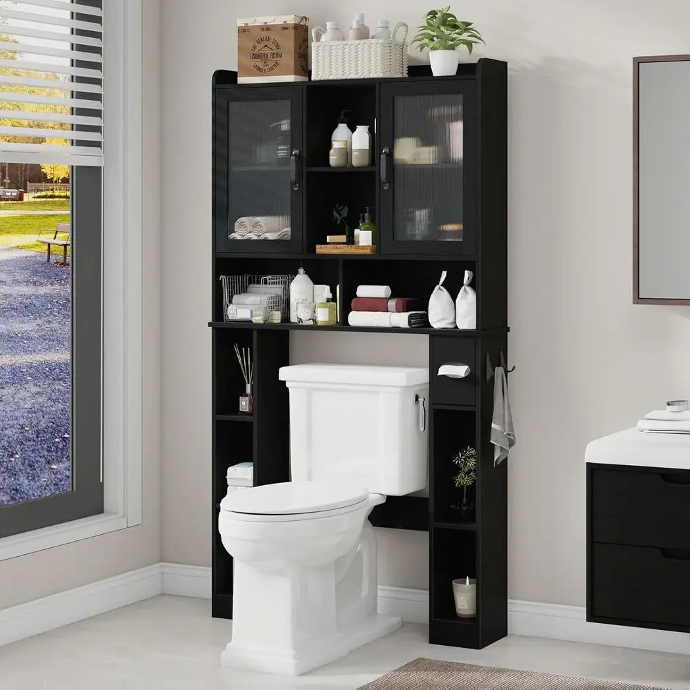Space-Saving Adjustable Over Toilet Storage Cabinet with Acrylic Door for Home, Bathroom, and Laundry