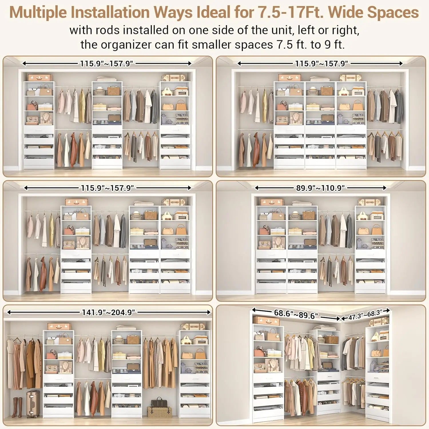 Wood Closet Organizer 12 Drawers 4 Rods 3 Towers