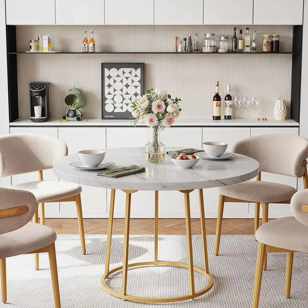 Wooden & Marble Round Dining Table