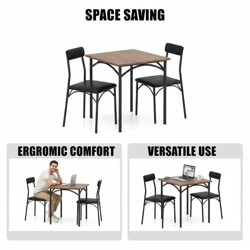 3-Piece Dining Table Set Square Kitchen Table and 2 Chairs