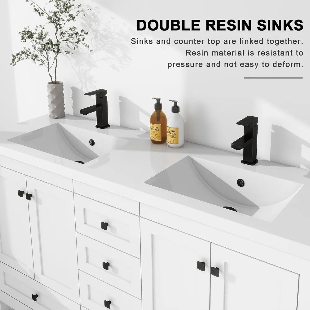 60" Bathroom Vanity with Double Sink Combo, Modern Painted Cabinet,