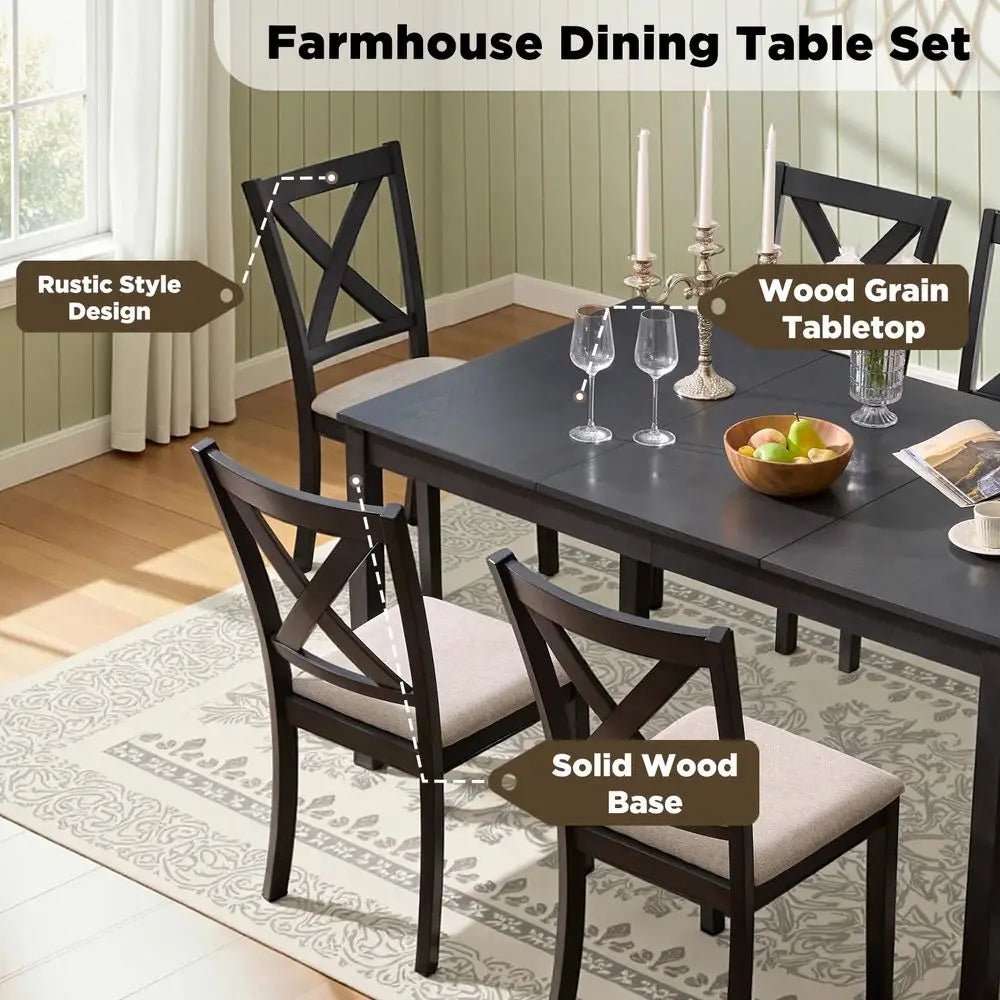 7 Piece Solid Wood Dining Table Set