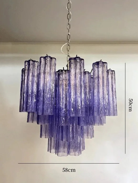 Art Deco Stained Glass Tube Chandeliers