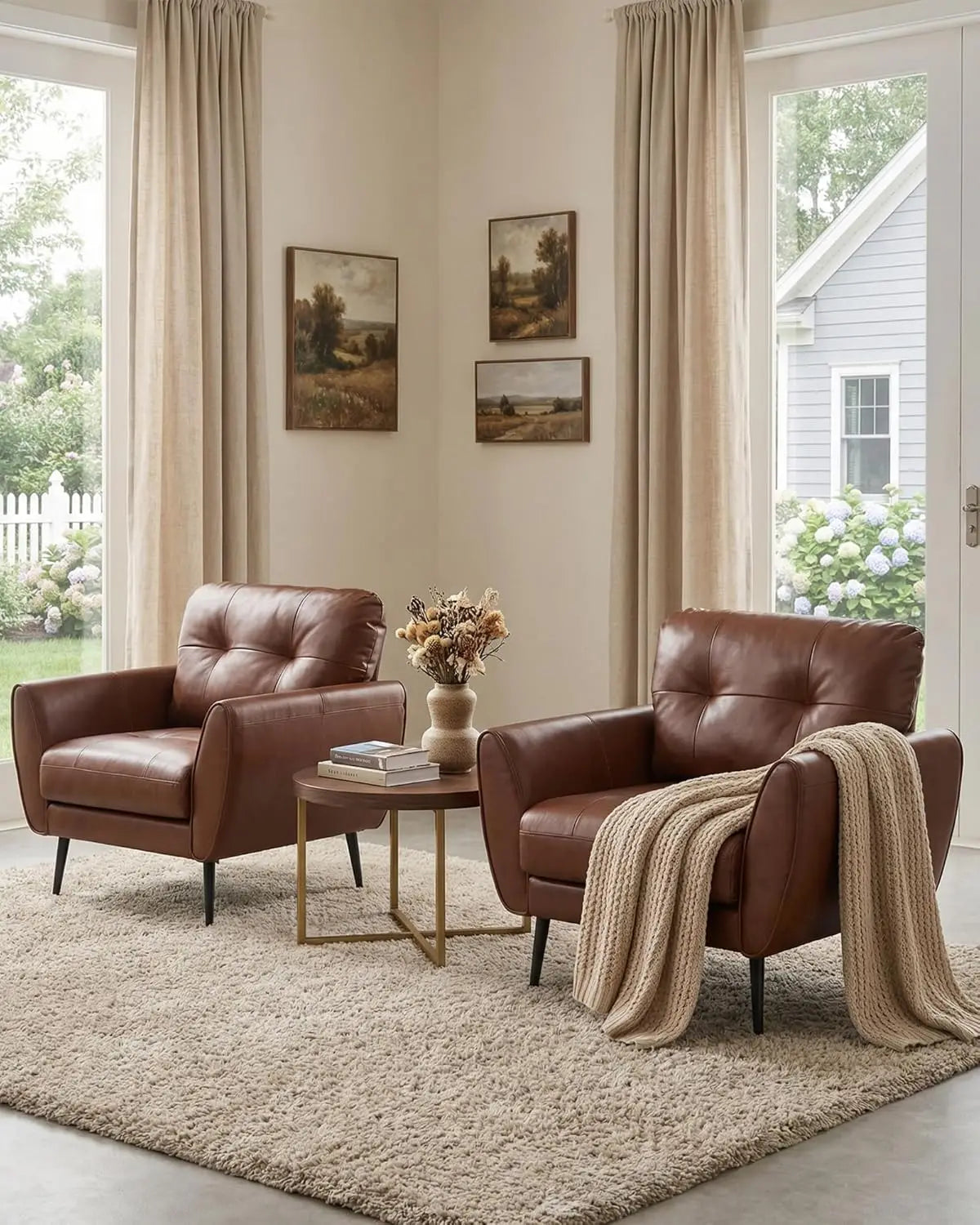 Leather Accent Chair Set Tufted