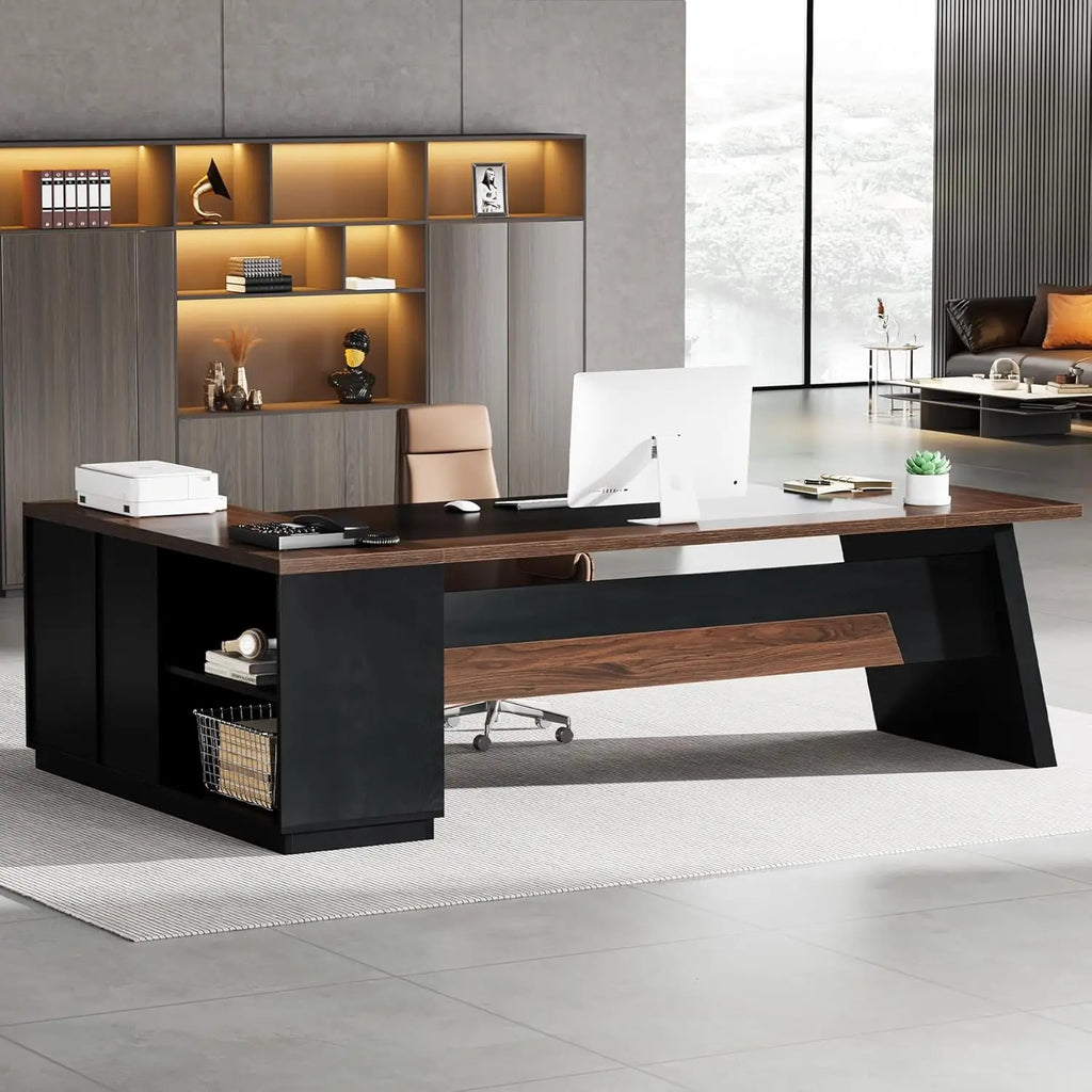 L-Shaped Executive Desk with Drawers & File Cabinet