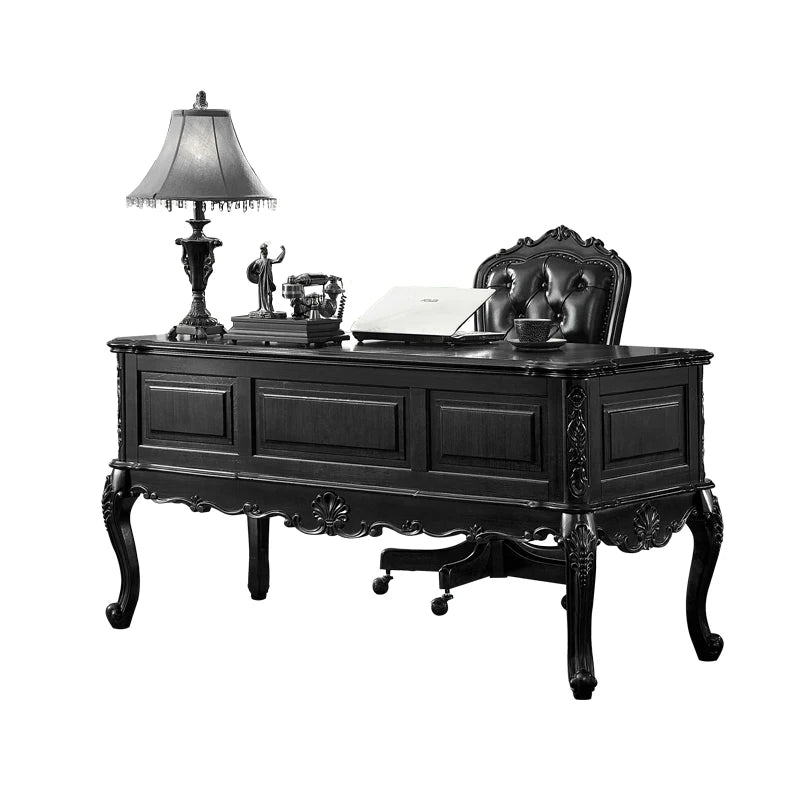 French retro black solid wood European boss office desk