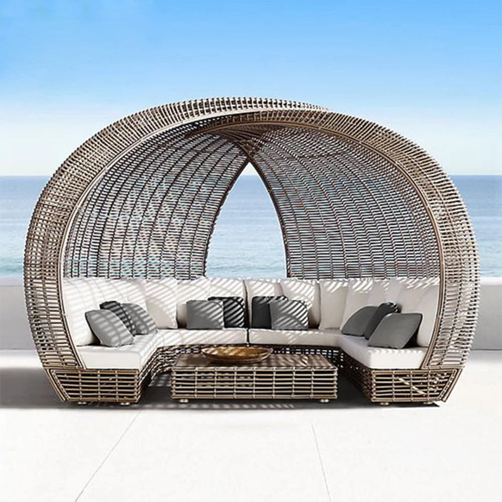 Waterproof Rattan Pool Garden Furniture Recliner Bed