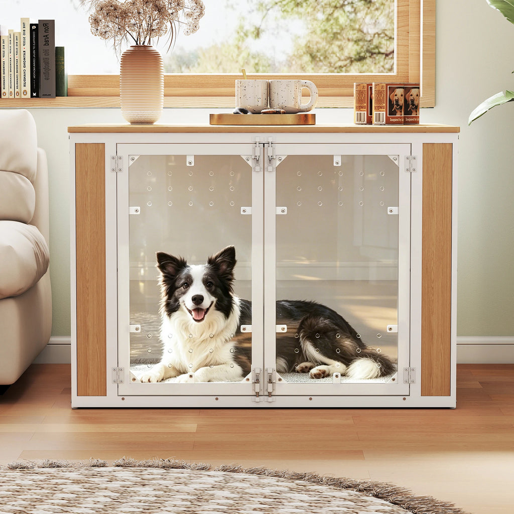 Modern Acrylic Dog Crate Furniture with Wood Top
