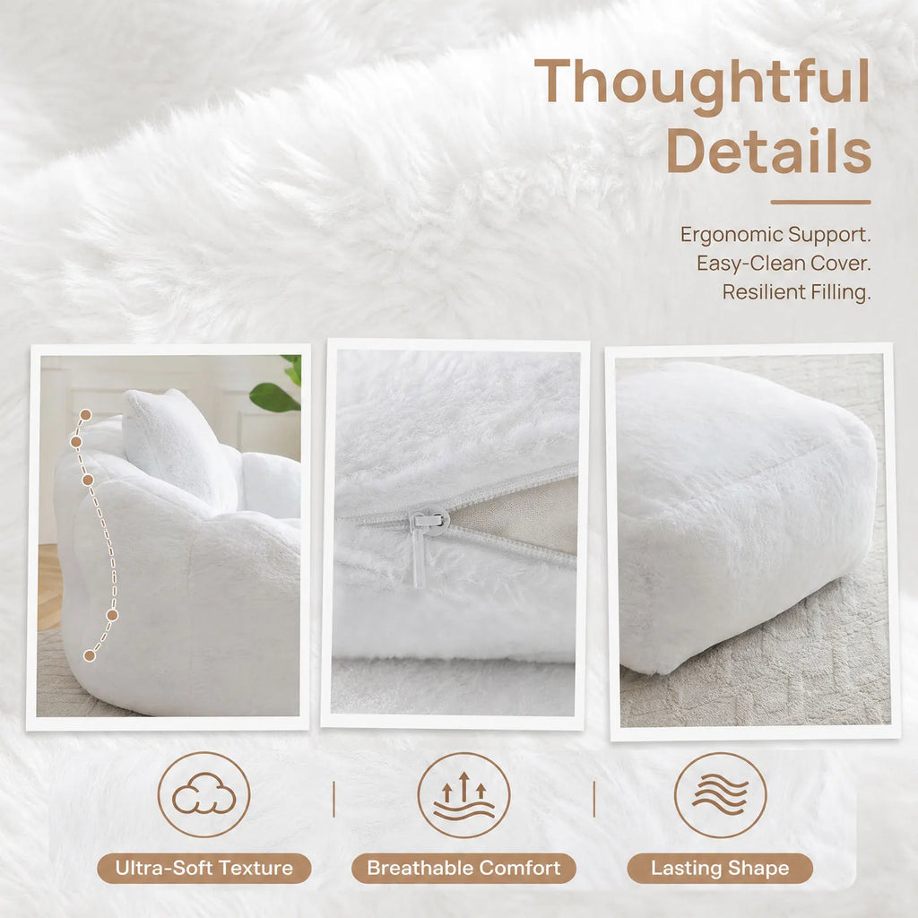 Bean Bag Chair with Ottoman, Comfy Bean Bag Chairs with Memory Foam Filled, Fluffy Beanbag Sofa with Dutch Velvet Cover, Teardrop BeanBag Chairs for Living Room, Playroom