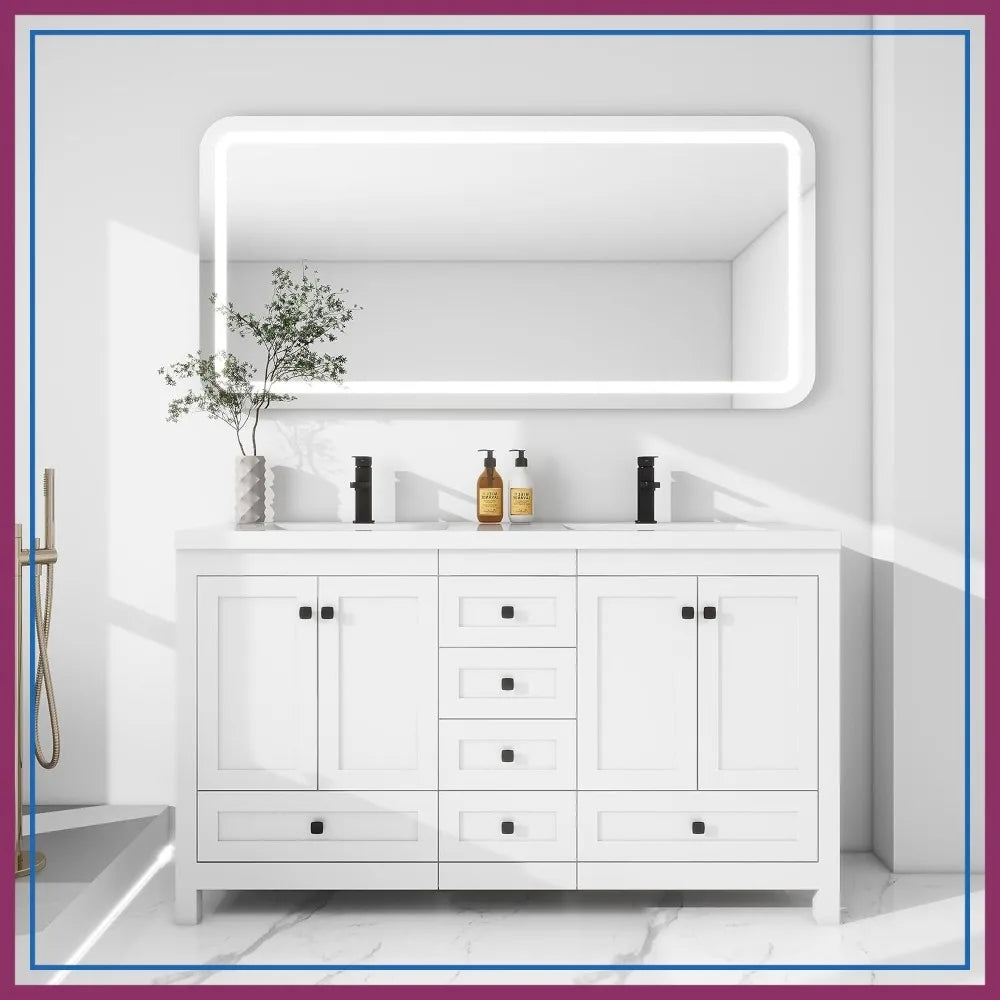 60" Bathroom Vanity with Double Sink Combo, Modern Painted Cabinet,