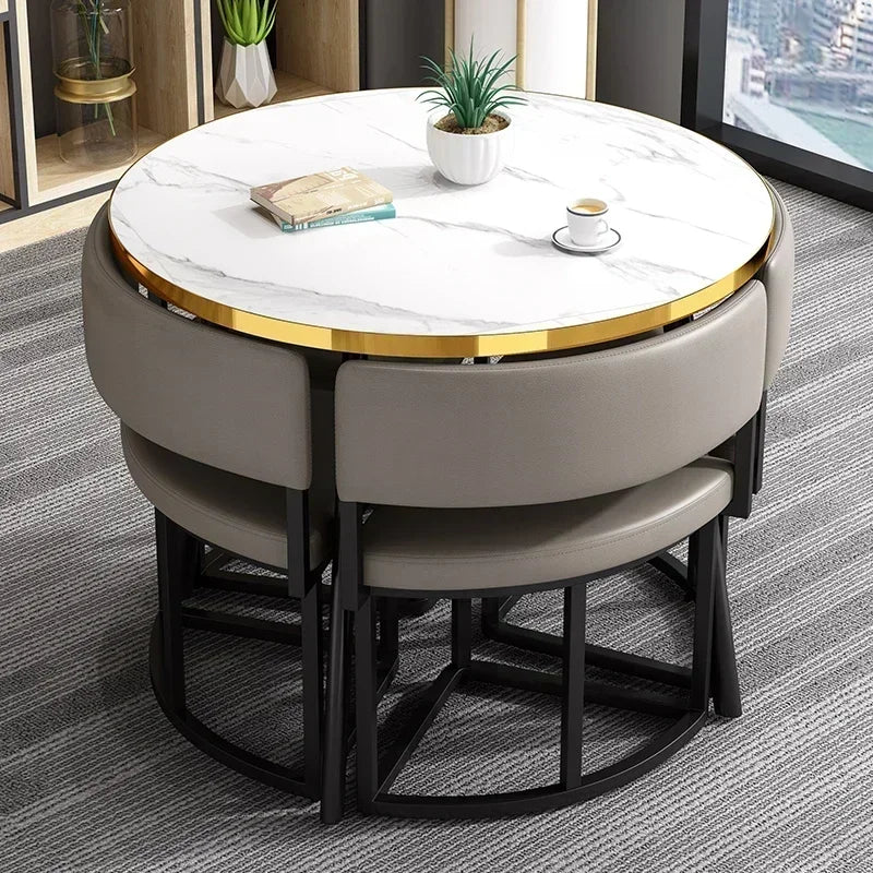 White Luxury Dining Tables 4 Chairs Set
