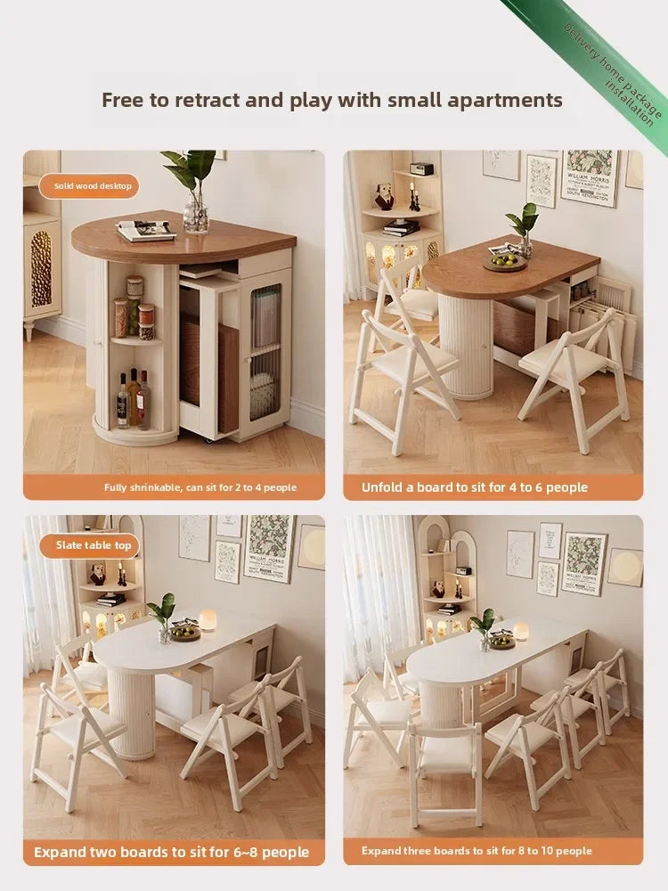 Retractable dining table small round foldable