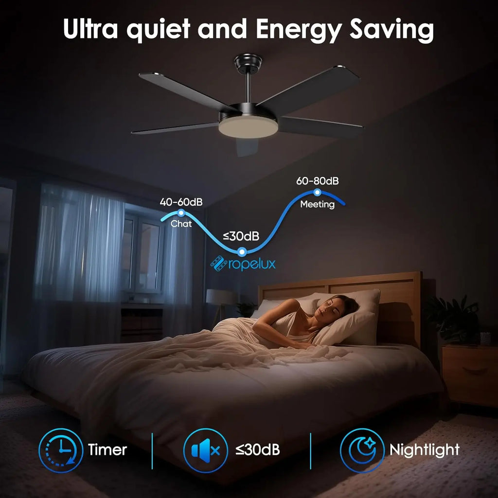 52-Inch Ceiling Fan with Lights, Quiet DC Motor, Dimmable LED, Remote & App Control,