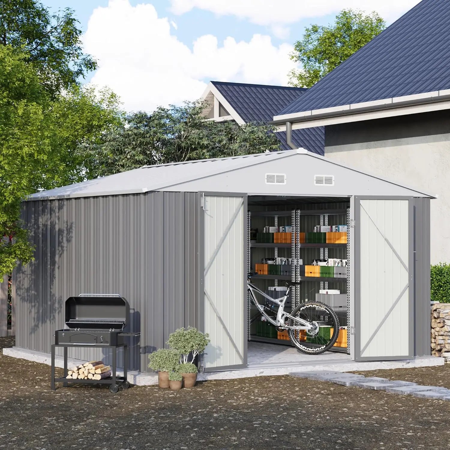 10x10ft Metal Outdoor Storage Shed Lockable