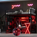 Black Metal Loft Bed with Desk, Wardrobe, Staircase Storage & LED Lighting