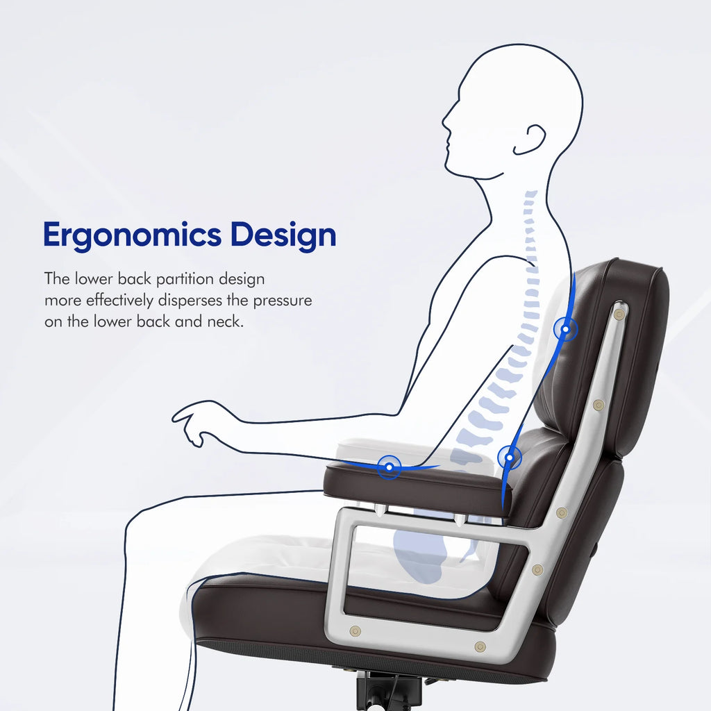 Ergonomic Office Chair Genuine Leather with Aluminum Arms and Wheels