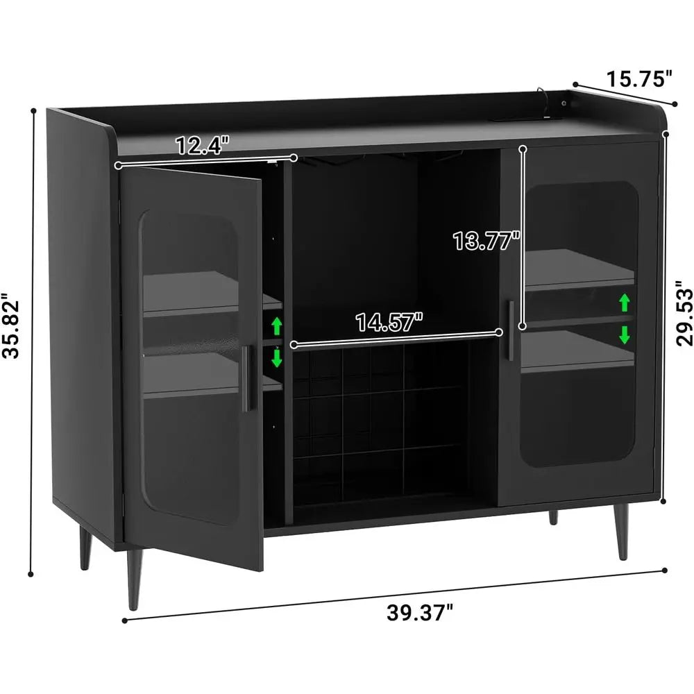 Illuminated Wine and Liquor Cabinet with Power Outlet