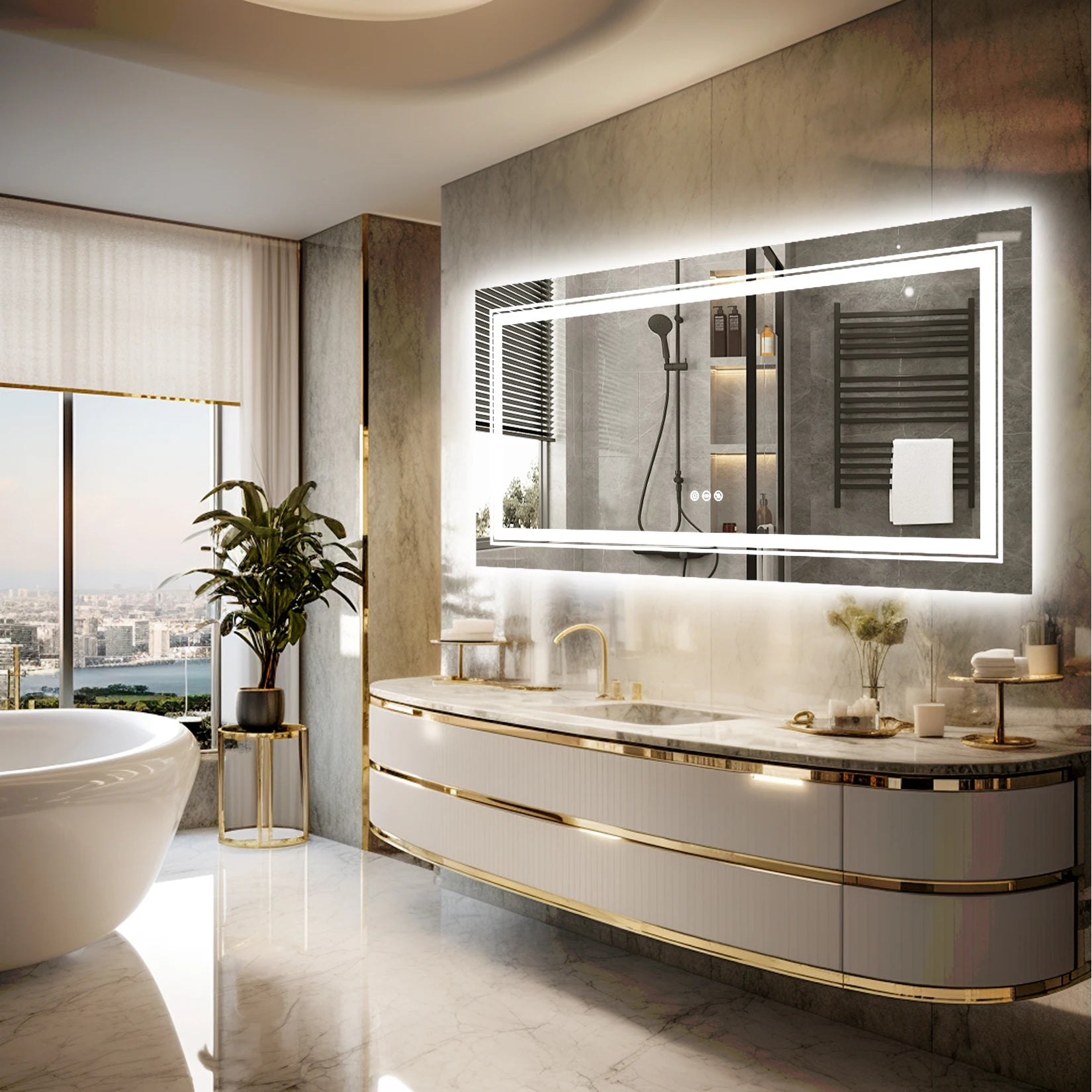 LED Bathroom Mirror with Lights, Anti-Fog, Dimmable, Backlit