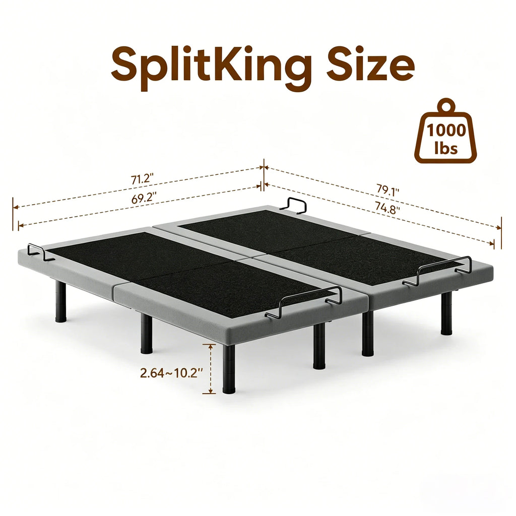 Twin Split King Size Adjustable Bed Base Frame with Massage