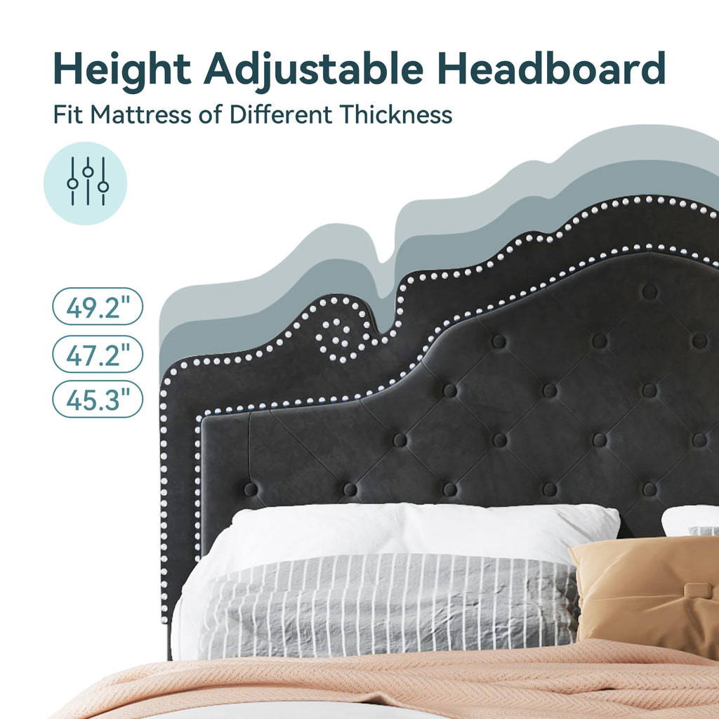 Full/Queen/King Size Velvet Bed Frame with Adjustable Tiara Headboard,
