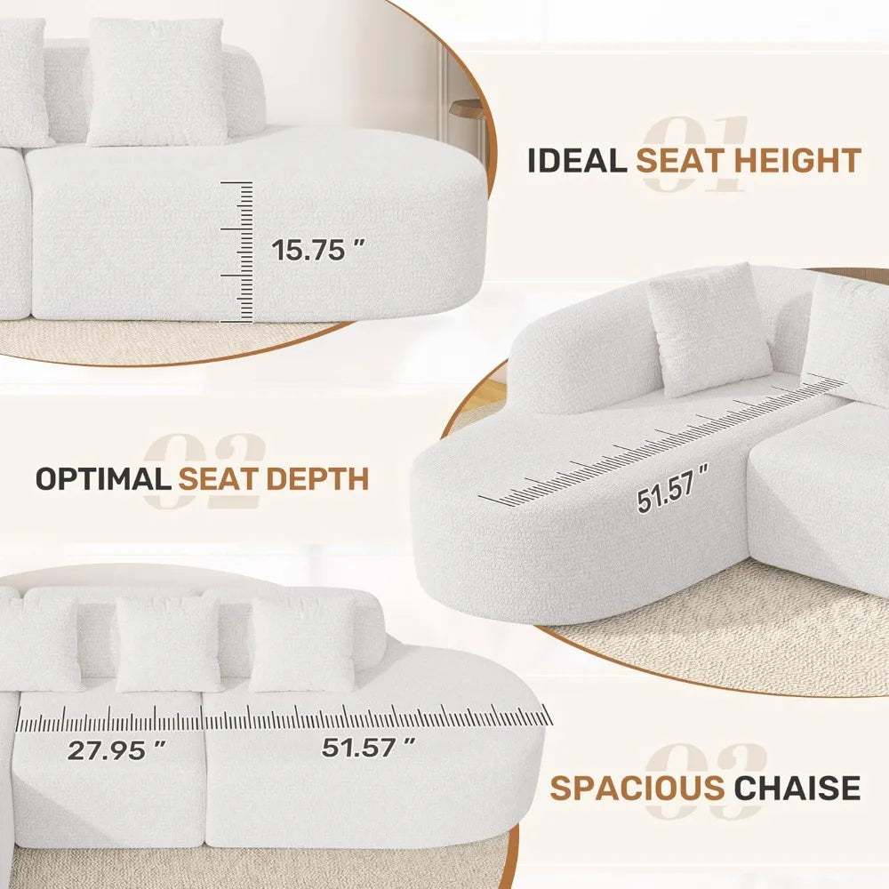 114-inch Frameless Sofa, Modern Modular Sofa with Chaise Lounge, L-shaped Cloud-shaped Sofa