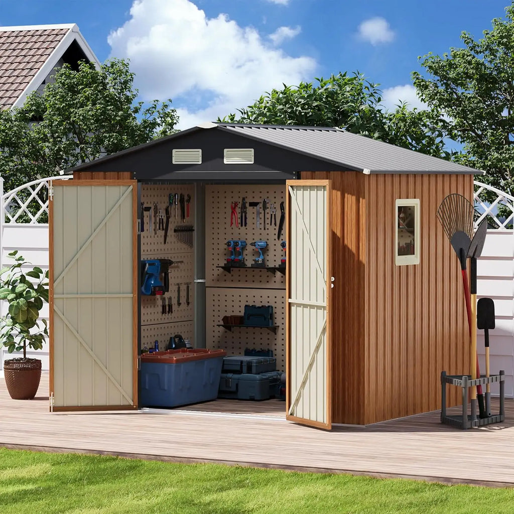 Metal Outdoor Storage Shed Lockable Door Window