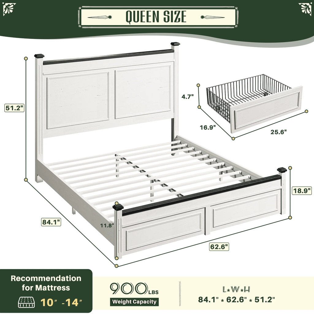 Tall 51.25" H Headboard Bed Frame with 2 with Storage Drawers