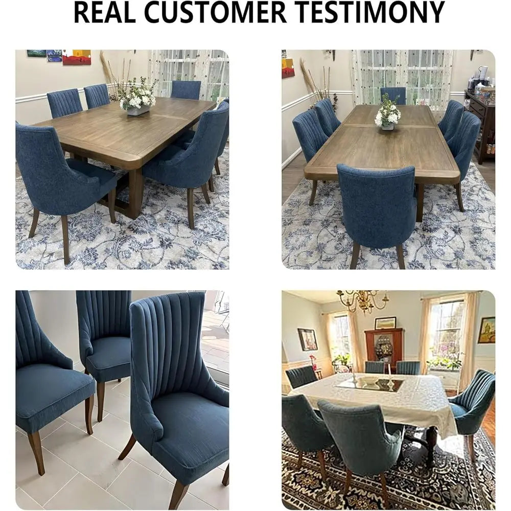 Blue Linen Upholstered Dining Chairs Set of 2