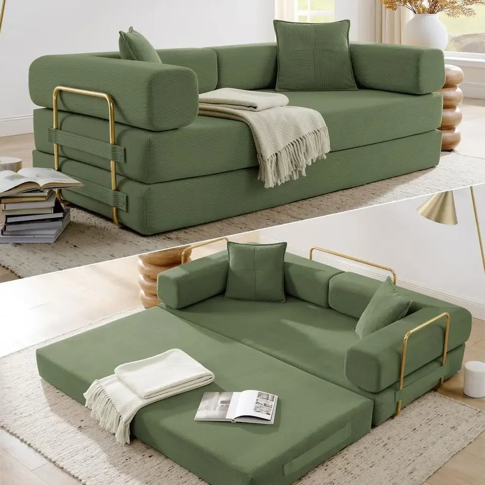 Convertible Sleeper Sofa Bed with Gold Legs