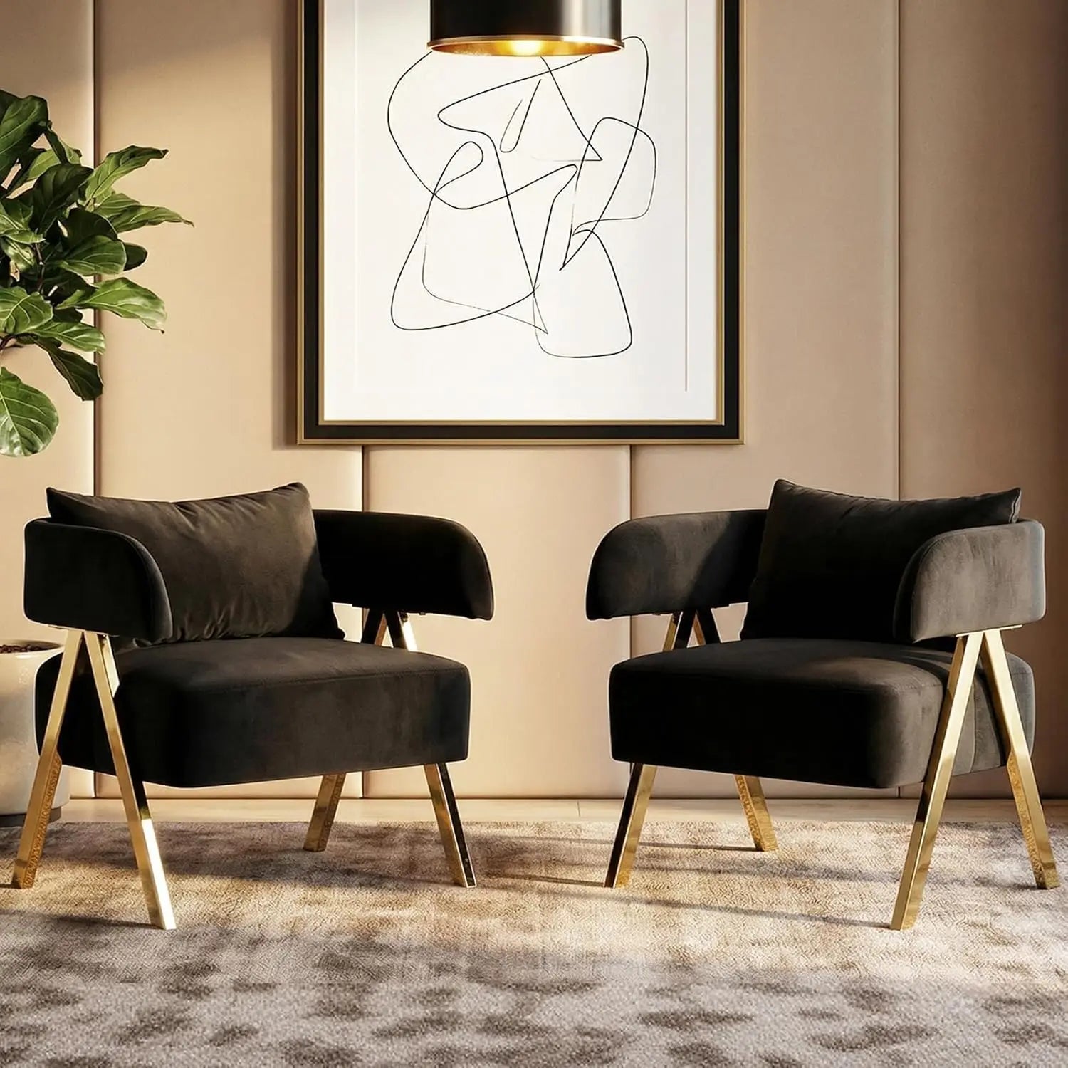 Modern Velvet Barrel Accent Chairs Set of 2