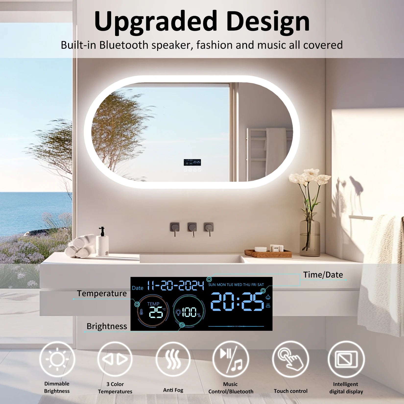 Oval LED Bathroom Mirror with Lights