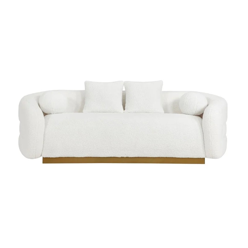 White and Gold Upholstered 3-Piece Living Room Sofa Set