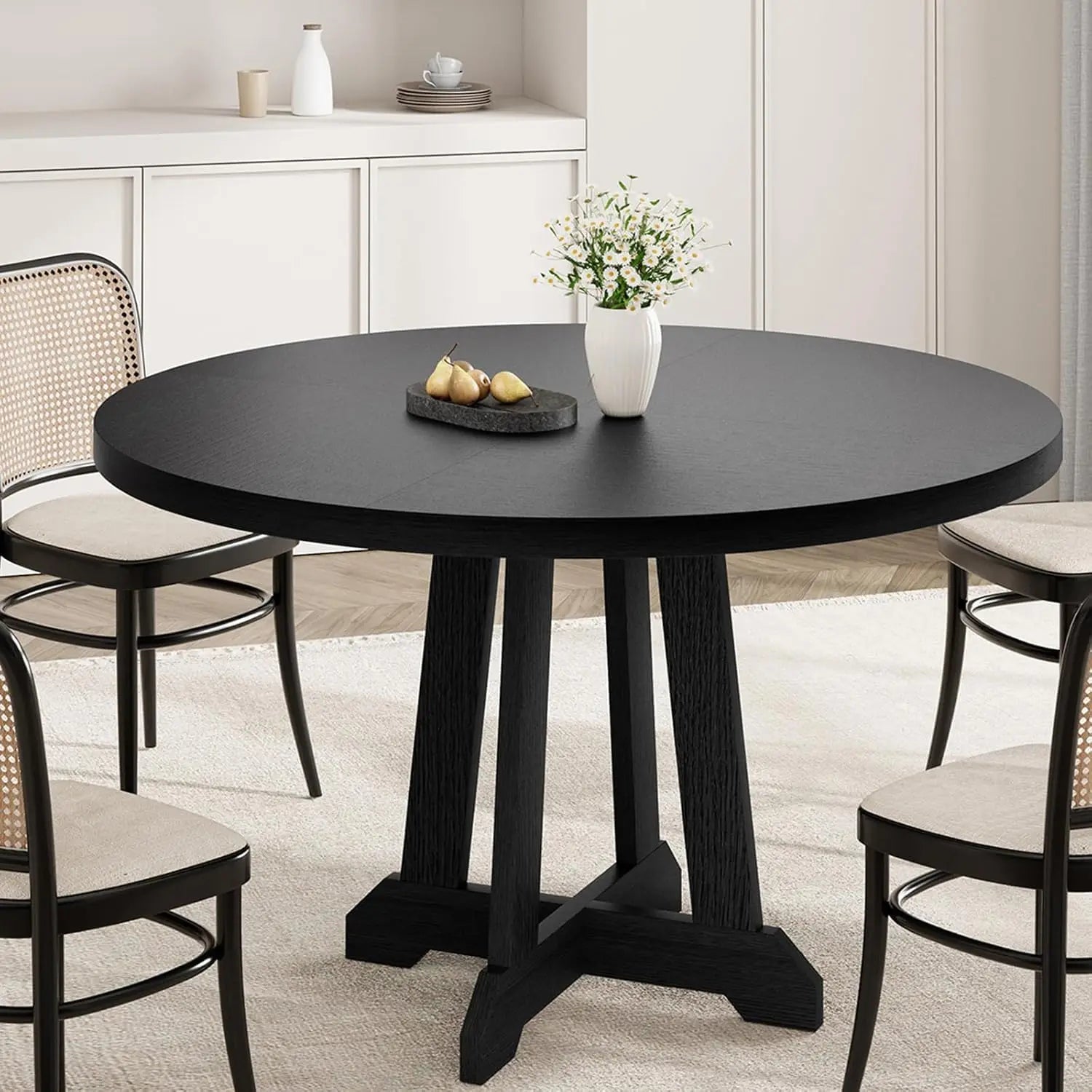 Round Dining Table For 4  With Wooden Base