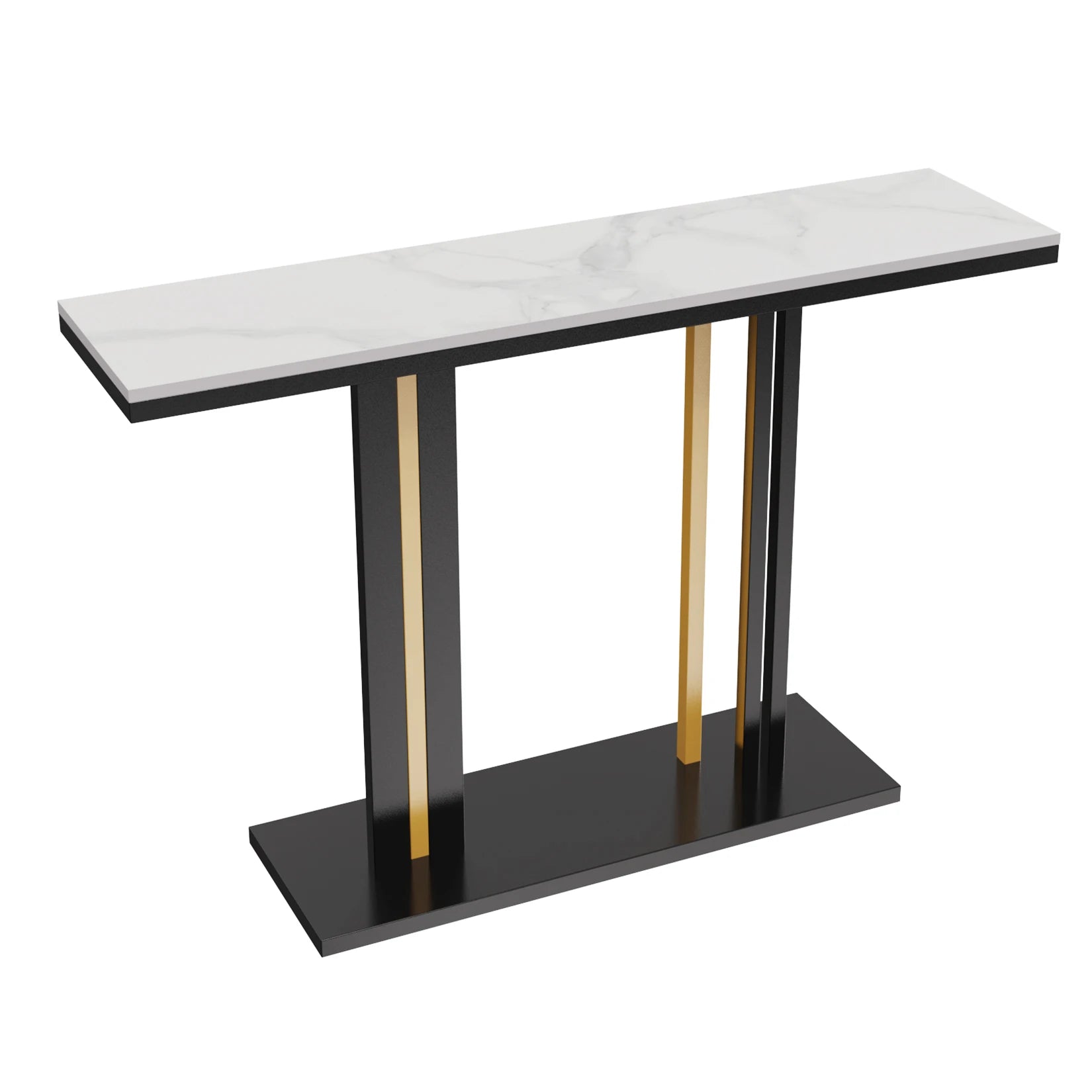 Contemporary Style Console Table with Stone Top and Pedestal Base