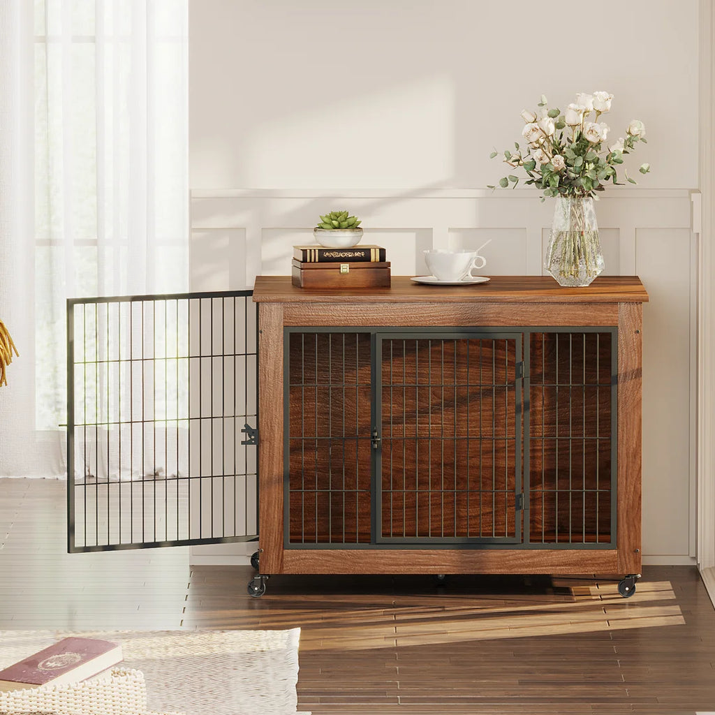38.6" Dog Crate Furniture with Wheels for Small Dogs