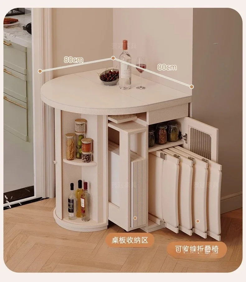 Retractable dining table small round foldable