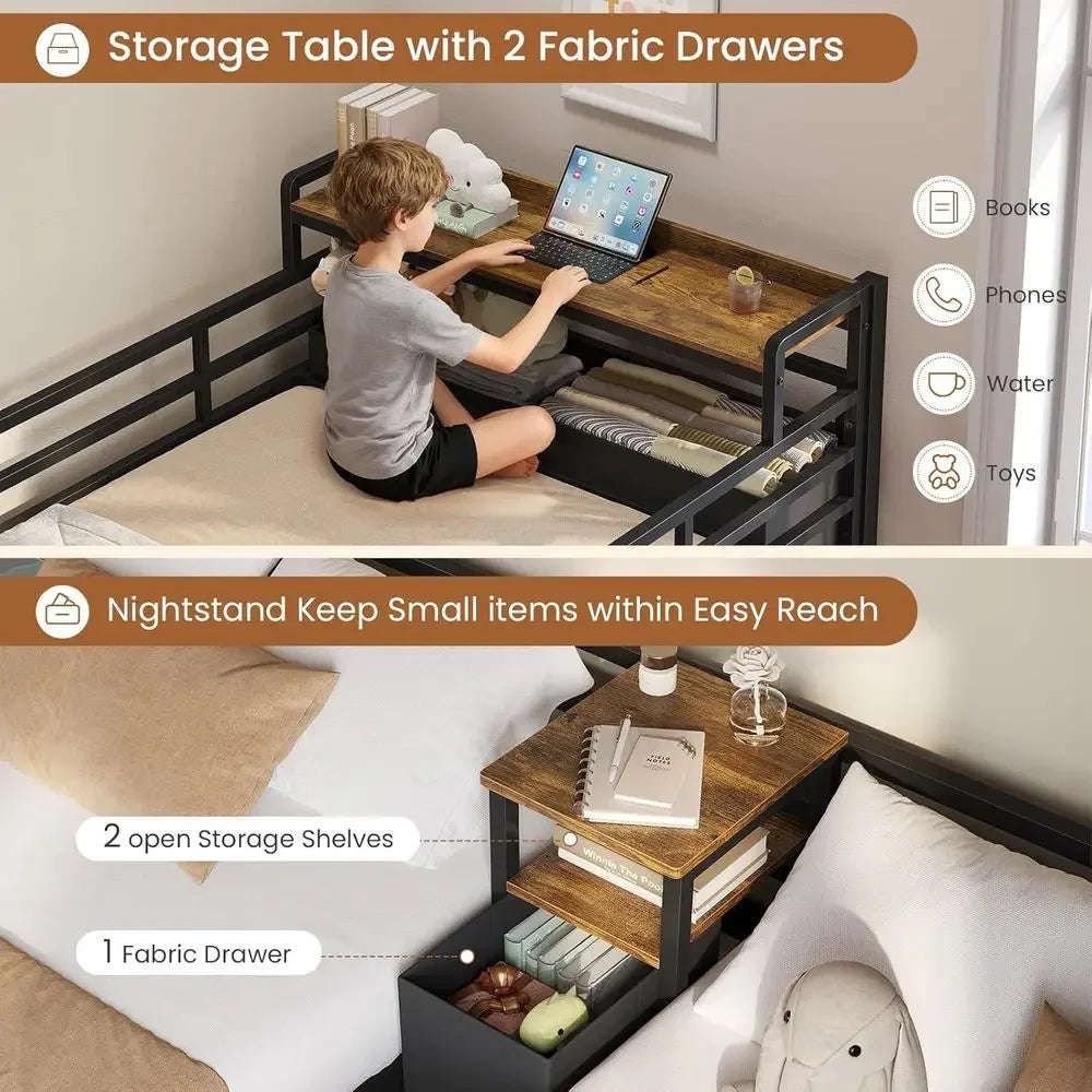 Triple Bunk Bed with Storage Drawers and Charging Station