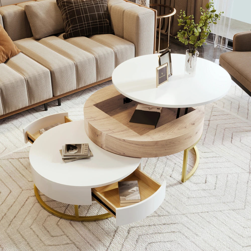Modern Round Height-adjustable Nesting Coffee Table