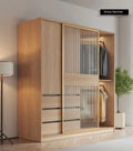 Closet Tempered Glass Wooden Modern Latest Design Bedroom Furniture Cloth Storage  Sliding Door Wardrobe