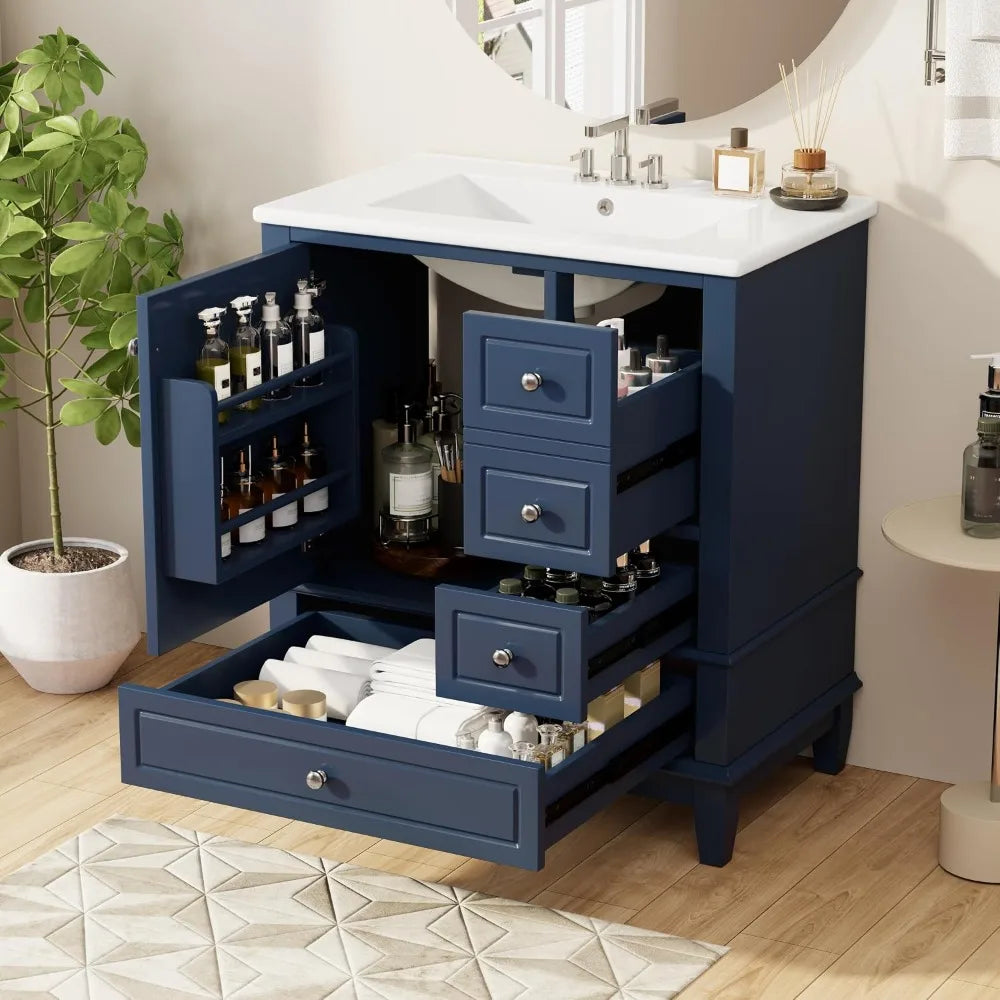 30" Blue Bathroom Vanity w/ Ceramic Sink