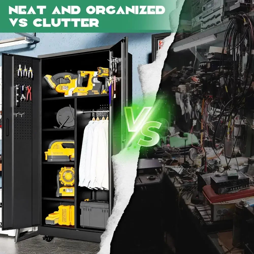 Tall Broom Closet Storage Cabinet with Lock,Heavy Duty Garage Storage Cabinet,Large Cleaning Cabinet with Adjustable Shelves am