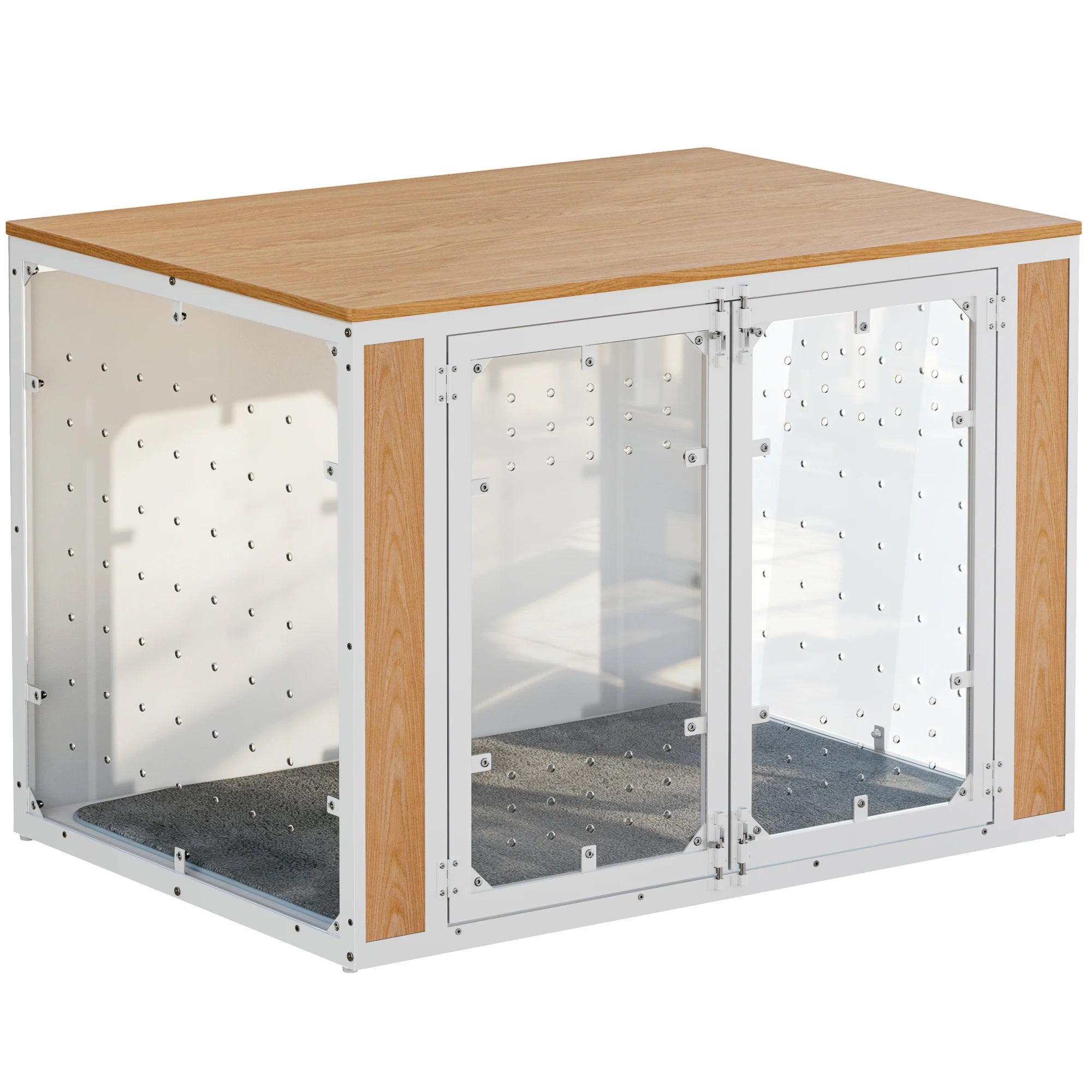 Modern Acrylic Dog Crate Furniture with Wood Top