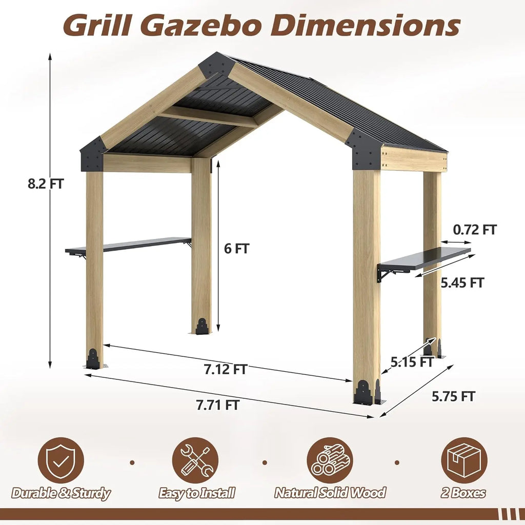 Wood Grill Gazebo Hardtop Galvanized Steel Roof