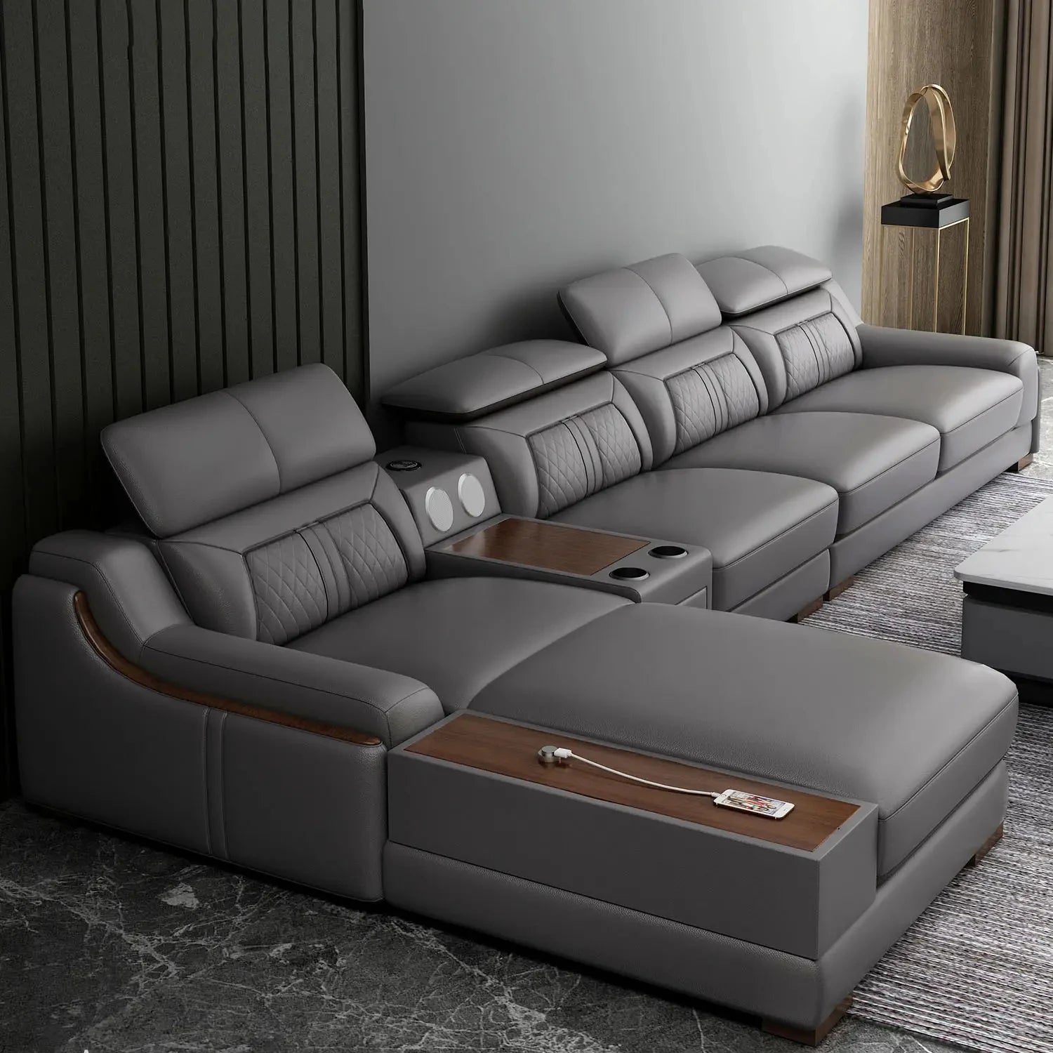 Synthetic Leather Electric Massage 7 Seater Sectional Corner Sofa Set