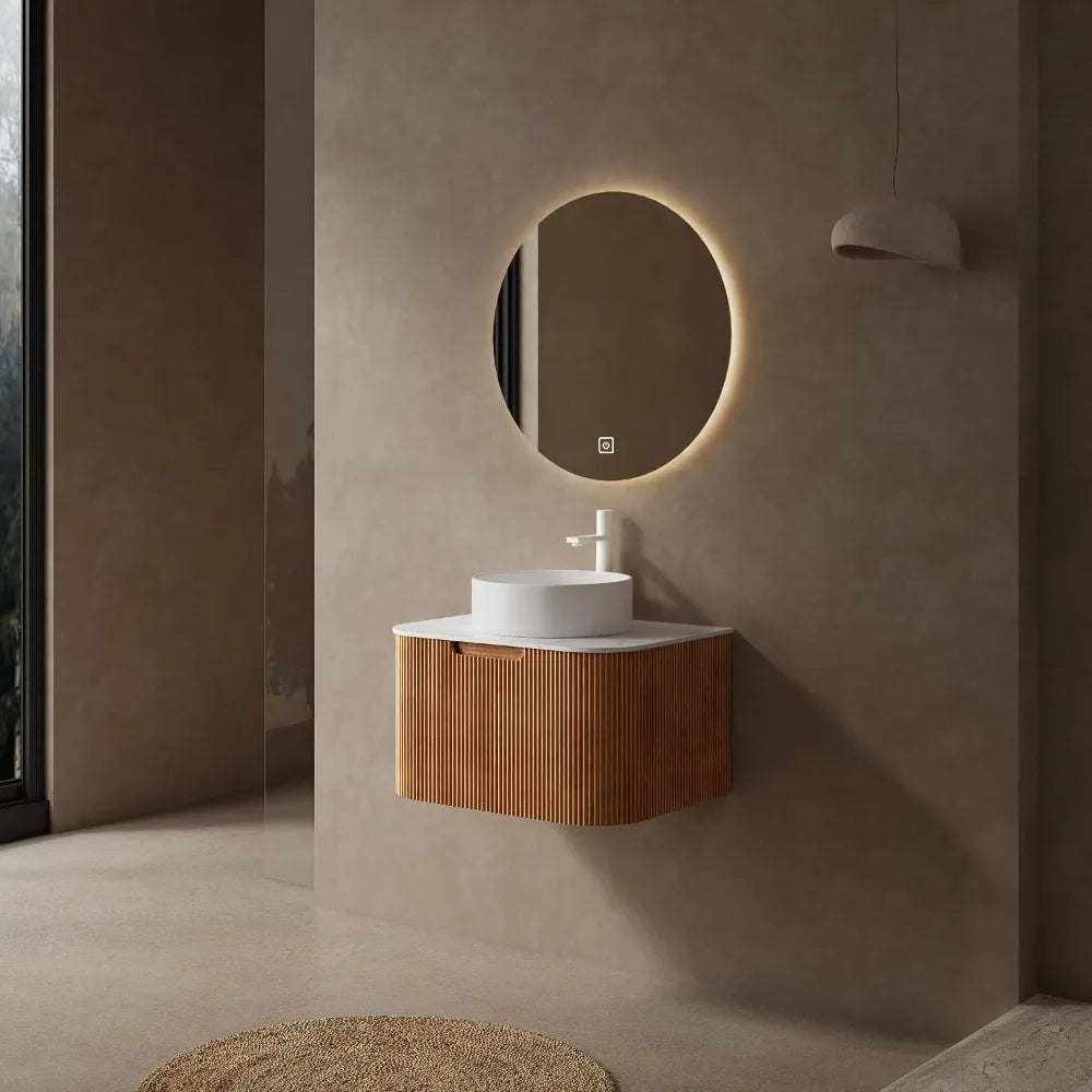 24" Floating Bathroom Vanity, Solid Wood, White Ceramic Sink
