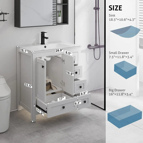 30" Bathroom Vanity Combo, Modern Painted Cabinet,