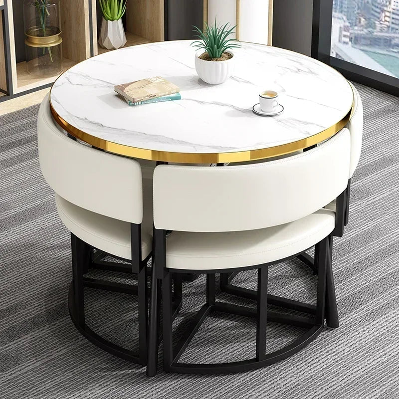White Luxury Dining Tables 4 Chairs Set