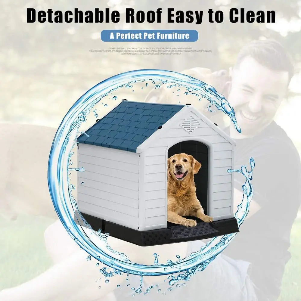 White Large Dog House Indoor Outdoor Waterproof Ventilate Plastic Dog House